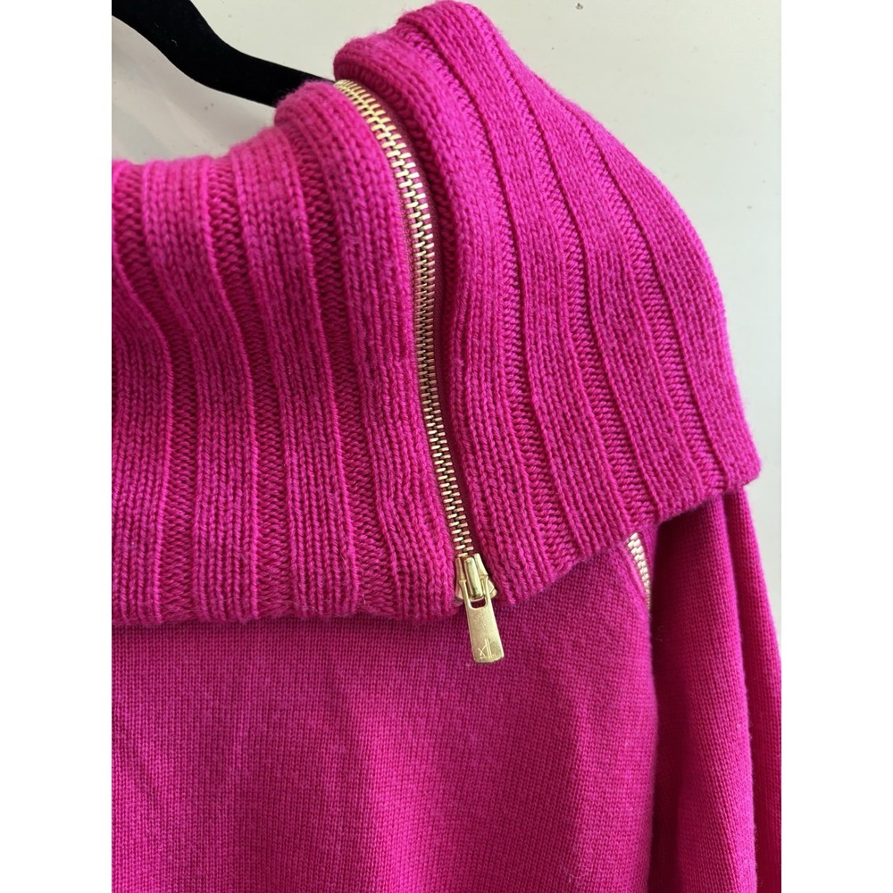Dana Buchman Wool Hot Pink Barbie Core Cowl Neck Knit Sweater Small Zip Accent‎ - Picture 2 of 4